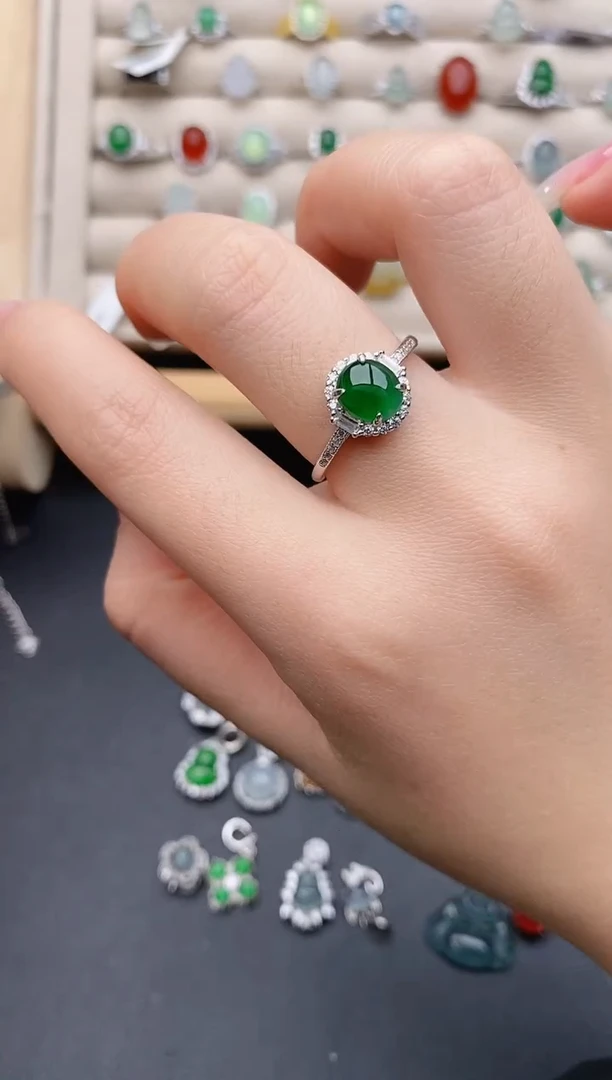 银S925镶嵌戒指翡翠0