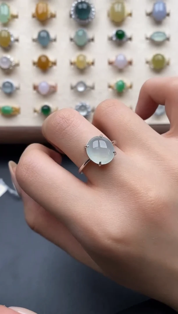 银S925镶嵌戒指翡翠一物一证一礼盒