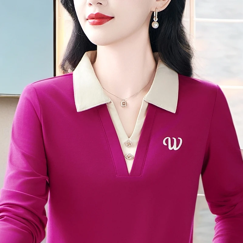 高档冰丝妈妈长袖t恤女春秋上衣运动polo衫休闲中老年女真好看呢