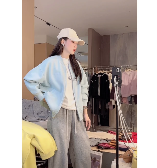 九佳 春款新款蓝色定制设计款时尚民族休闲欧韩开衫短款外套
