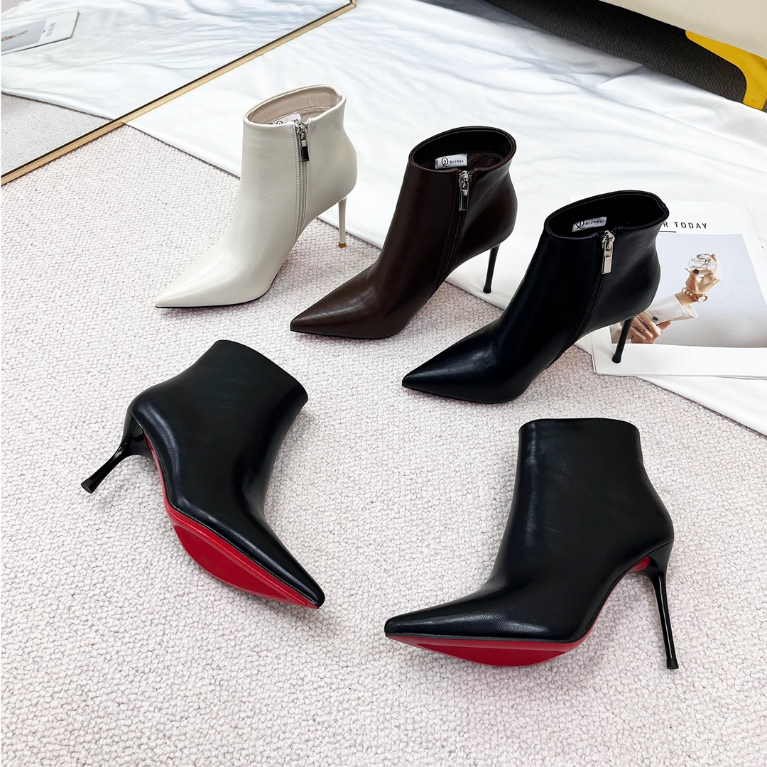 6/9cm 时尚细高跟短靴女士秋冬欧美时装靴琥珀流光风瘦瘦靴马丁靴