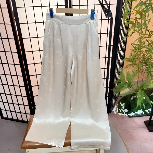 宽松新款印花收腰直筒阔腿裤百搭显瘦中式高腰垂感休闲