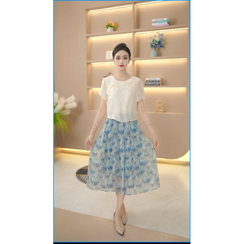 新款显瘦夏季减龄裙拼色假两件波点连衣裙中长款显瘦裙女