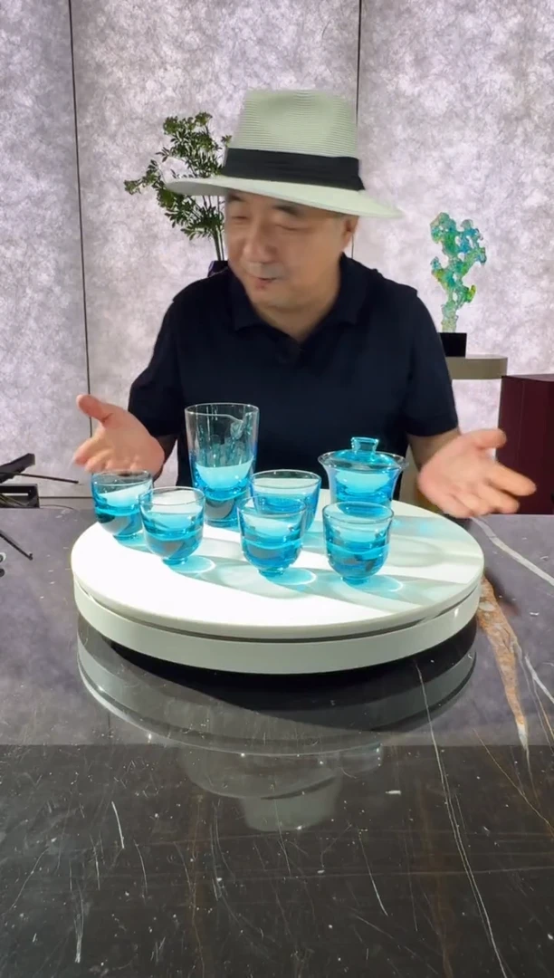 摆件天青色茶杯套装