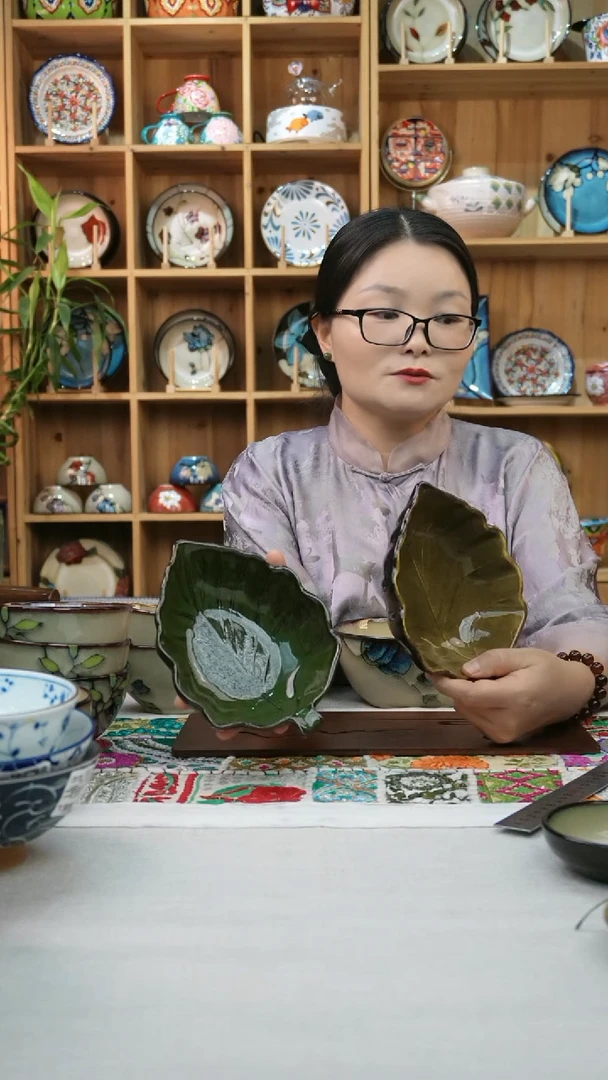 瓷片小可高温陶瓷两只叶子小号