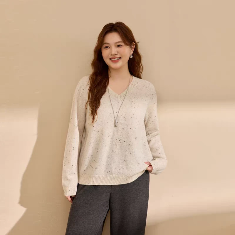 1989大码女装秋冬新款胖妹妹v领设计感针织衫百搭温柔风长袖上衣