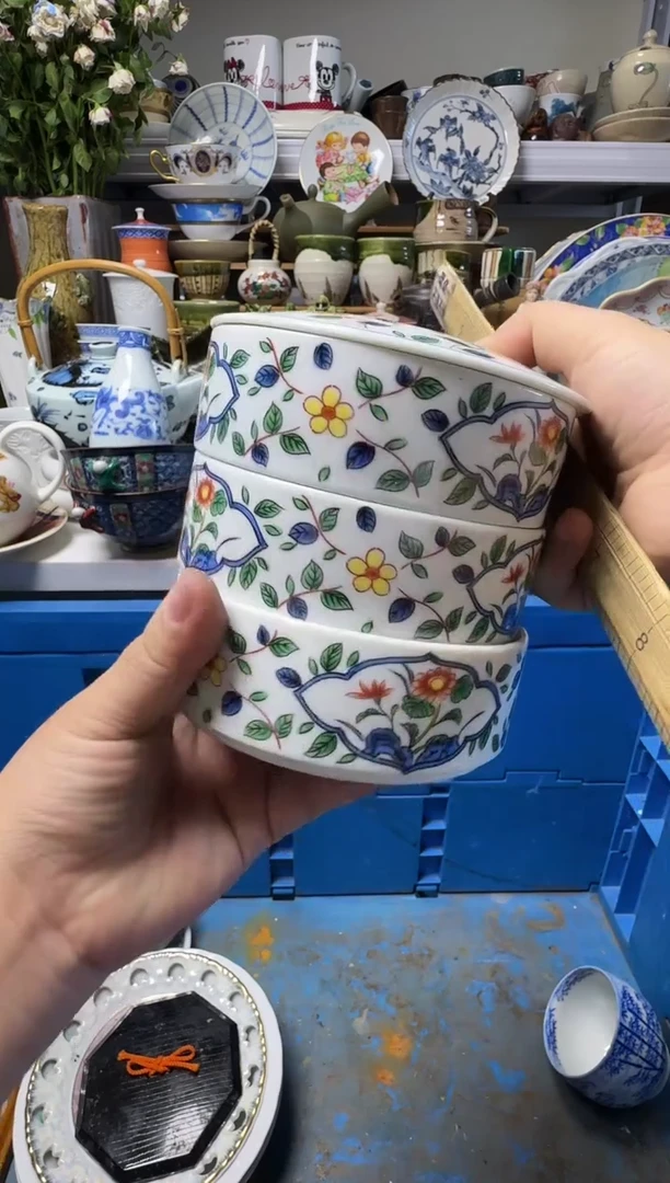 中古瓷器，默认微瑕-056，小食盒，每层高度4公分