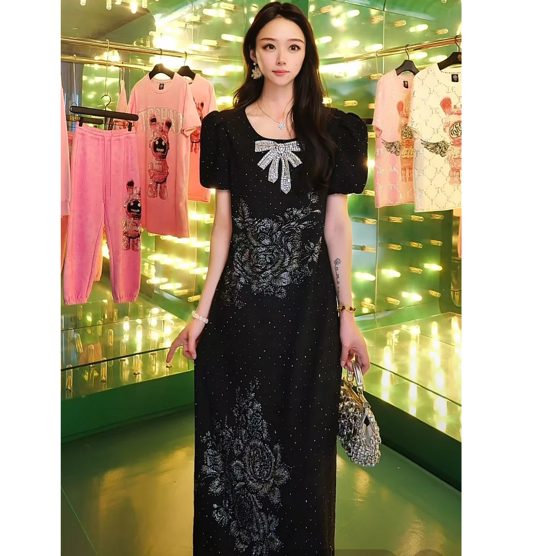 TCH轻奢烫钻工艺新中式洋气百搭时尚连衣裙女T72B30E9053私服tch