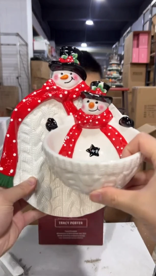 瓷片原盒雪人碗加特雷西原盒雪人盘子2件套