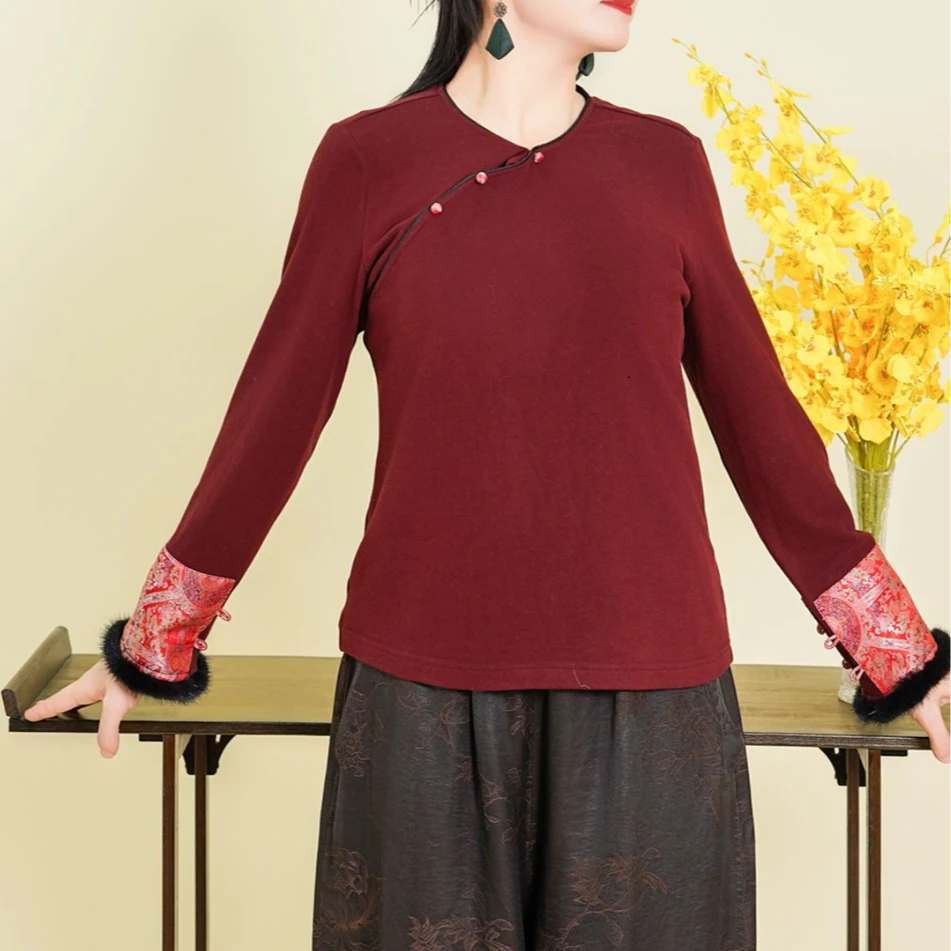 【平安喜乐】新中式软糯亲肤羊毛的百搭德绒上衣