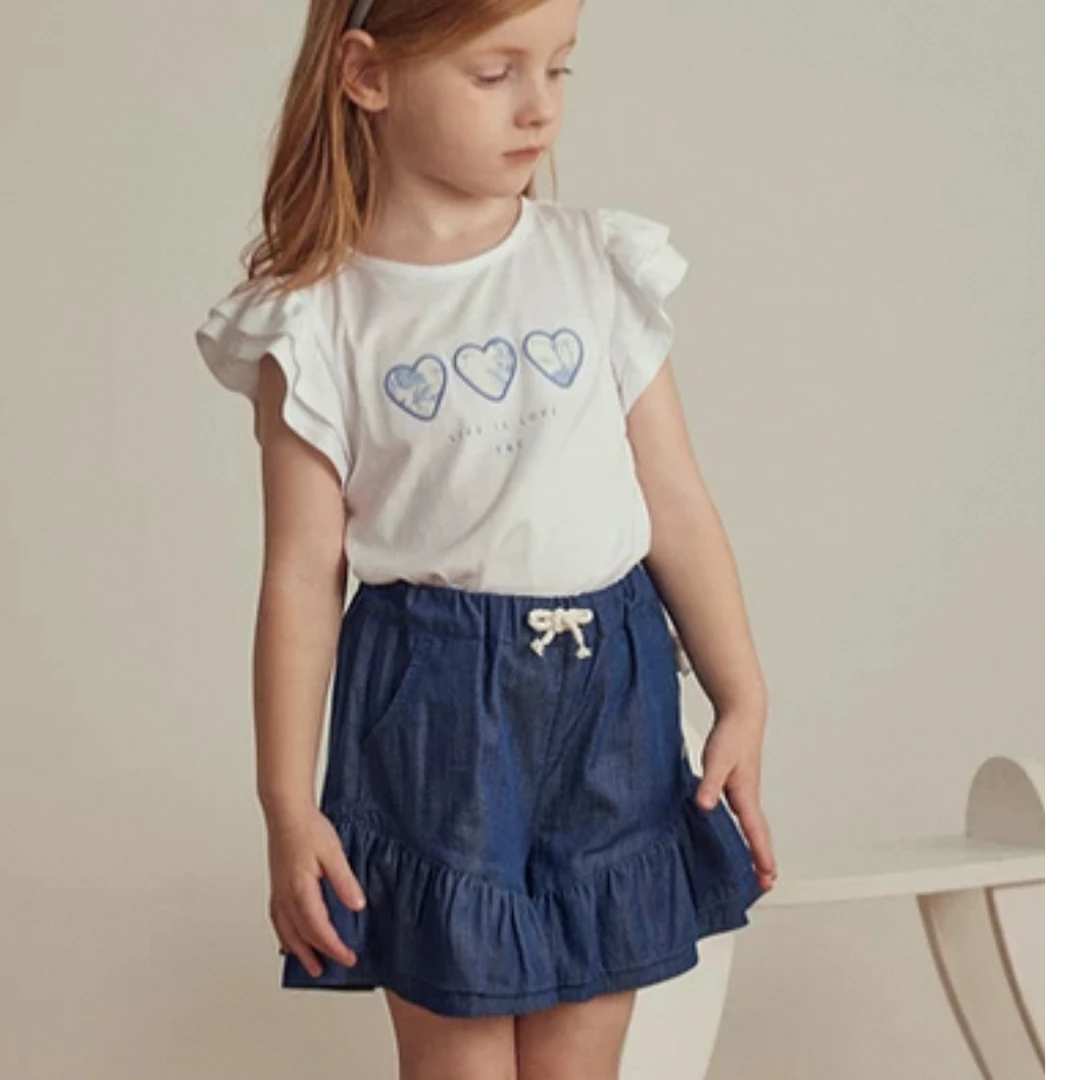 TC法国巧克力童装夏季女童荷叶边短袖T恤上衣