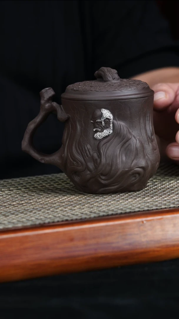 茶壶紫砂原矿老紫泥达摩树桩盖杯