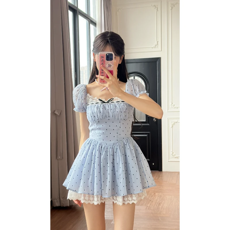 小小仟 【樱桃奶酪】夏季碎花少女甜美蕾丝公主吊带裙