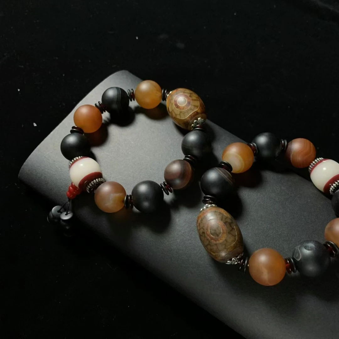 S1900【福嘟嘟】龙帝寿喜玛瑙桶珠手串-送礼佳品-多样性只发一件