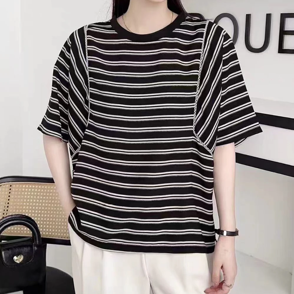 5601设计感小众独特别致条纹短袖T恤女夏季半袖上衣宽松体恤