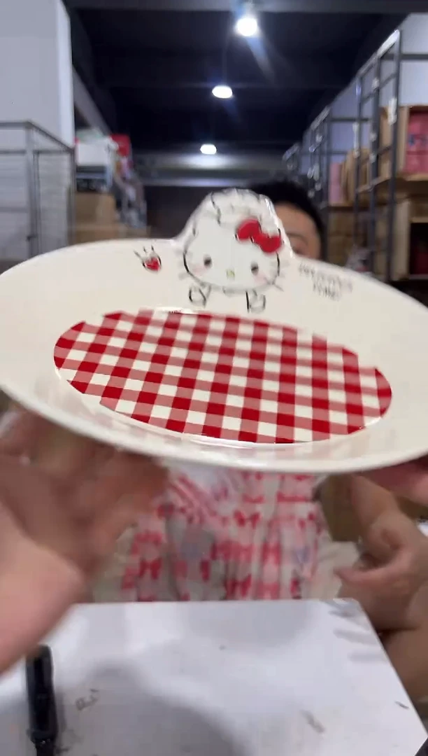 瓷片原盒kt猫红格子餐盘