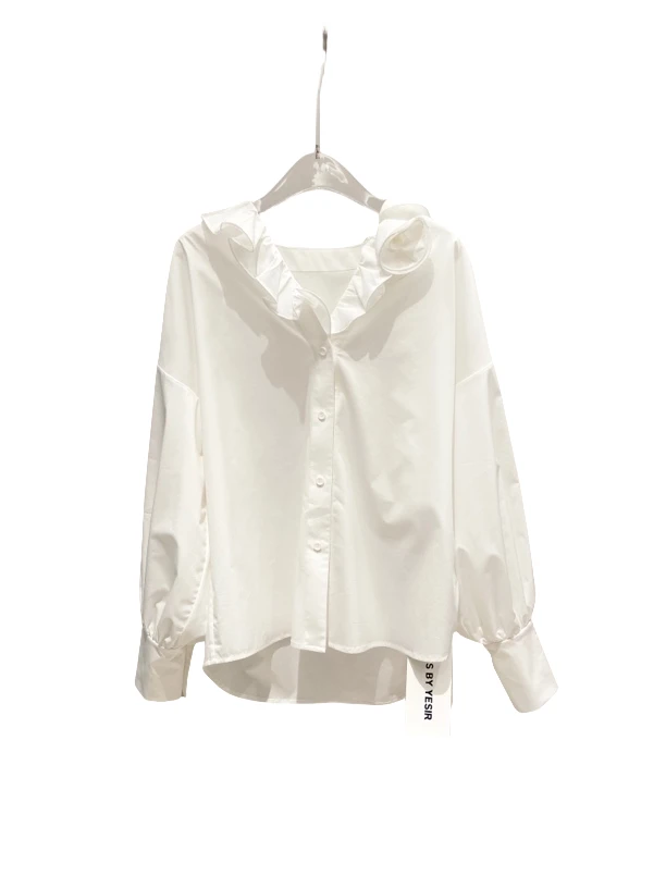 【SFF推荐】Y es by yesir25早春立体玫瑰荷叶领衬衫气质时尚5787