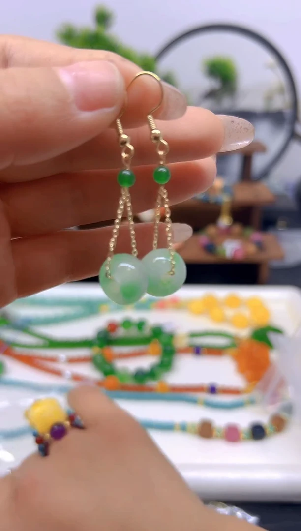 【闪购商品】翡翠耳饰14K金镶嵌耳饰E624