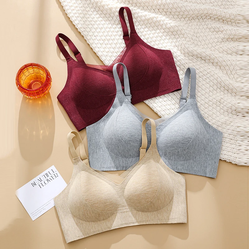 秋冬暖肌软支撑裸感无痕磨毛内衣女无钢圈小胸聚拢透气收副乳文胸