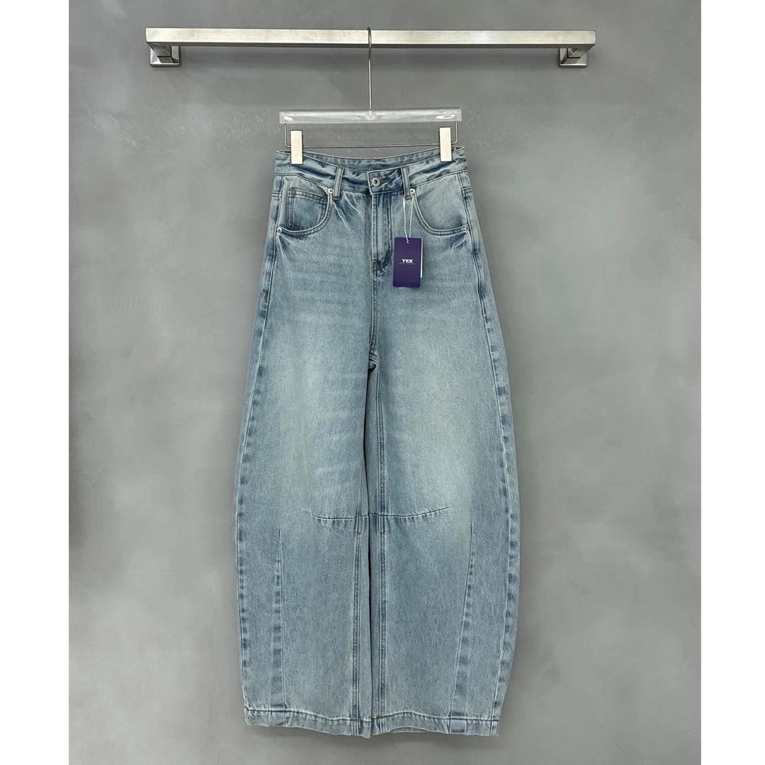 欧版土耳其浅蓝色色牛仔香蕉裤宽版拖地裤宽松直筒阔腿裤四季款