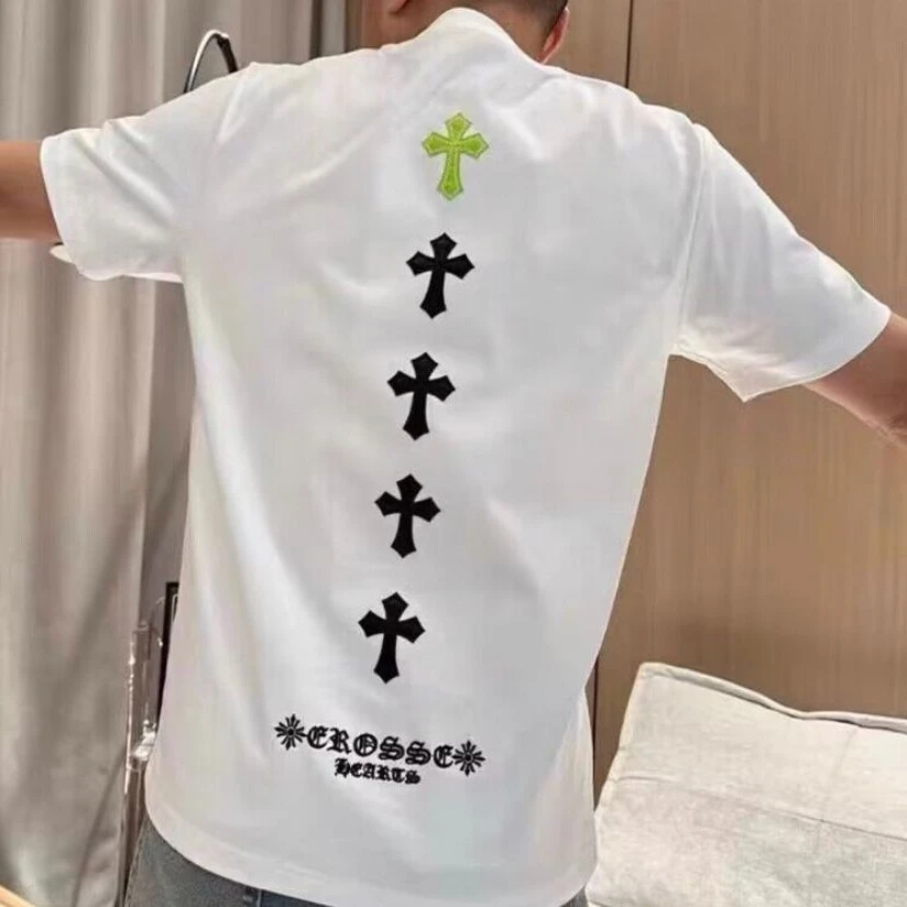 2025夏季新款潮流潮牌时尚休闲十字架印花圆领短袖T恤百搭男女款