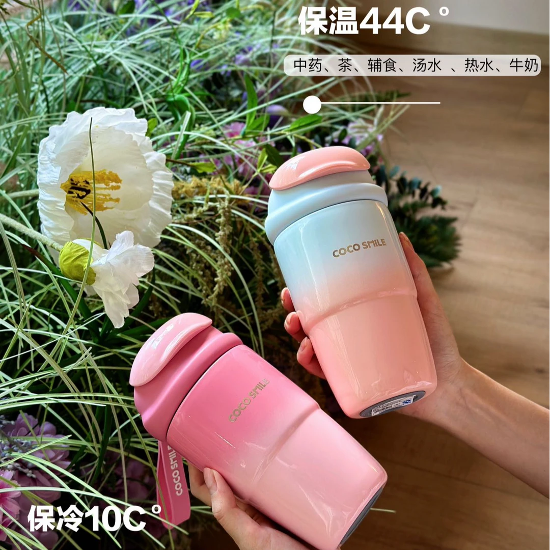 可可猫网红可爱保冷简约韩版316不锈钢双层学生咖啡杯保温杯