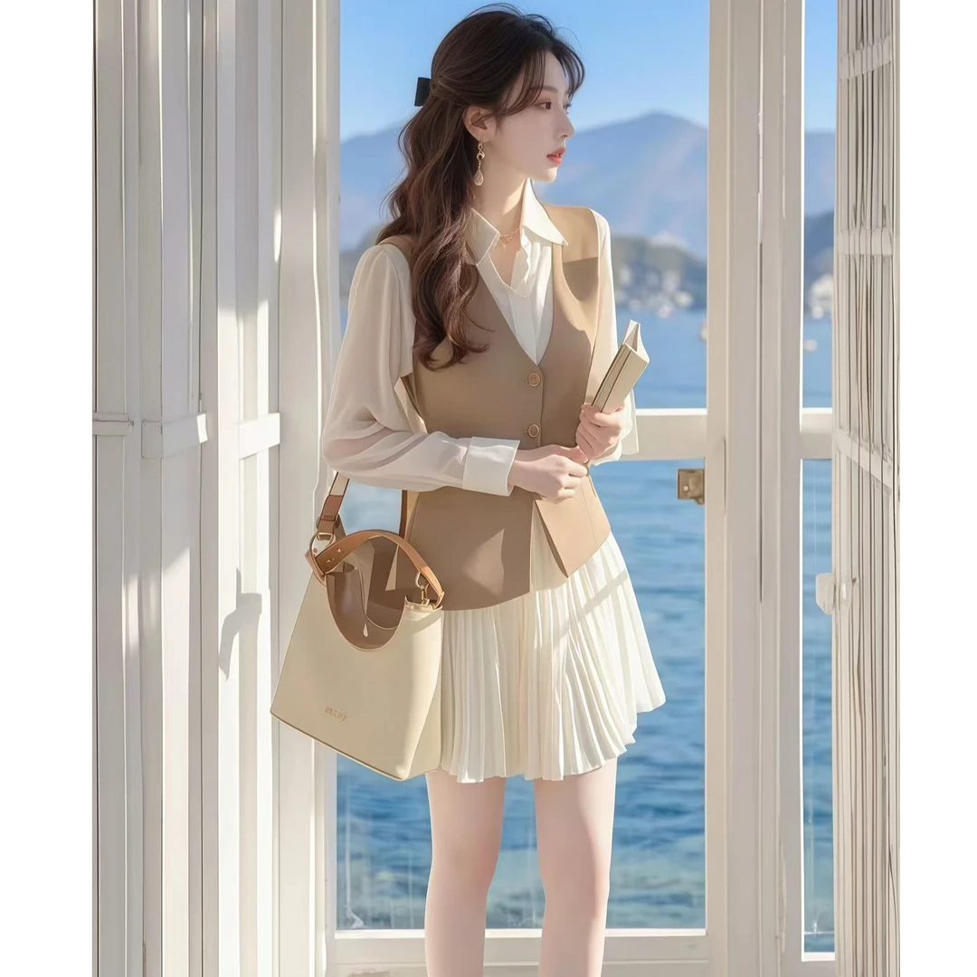 法式气质高级感两件套连衣裙女2025春季新款时尚收腰显瘦a字短裙