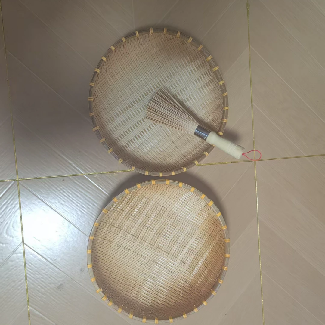 烟熏竹编馒框33+33+锅刷3件套 收纳框家用纯手工