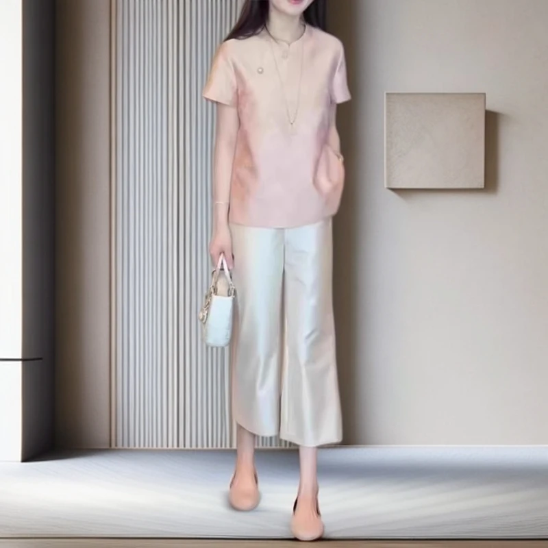 醋酸缎面冰丝阔腿裤女夏季薄款大码胖mm垂感直筒休闲九分凉凉裤子