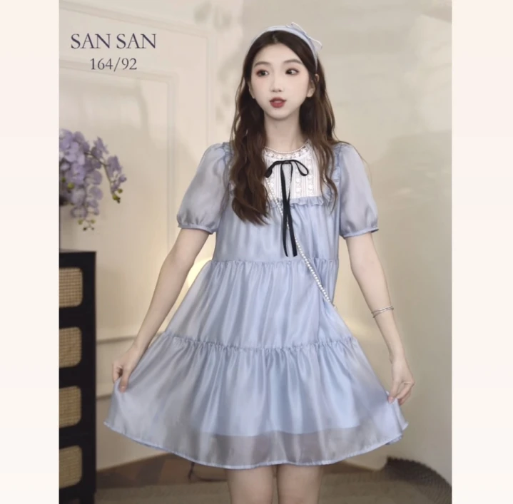 张小小蓝色夏款连衣裙显瘦气质时尚长裙