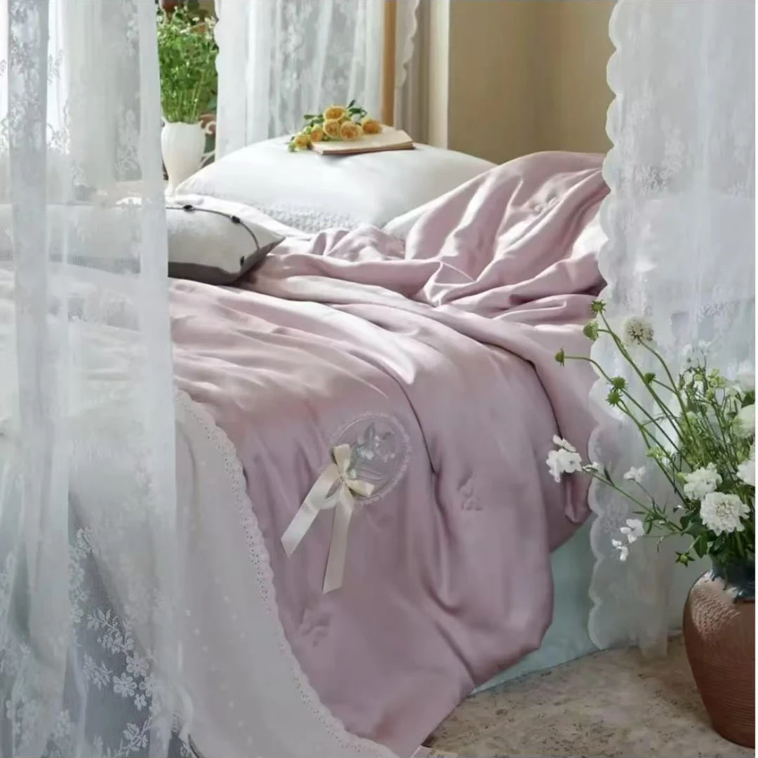 实体品质双面刺绣提花包边夏被莫代尔夏凉被空调被凉感纯色绣花