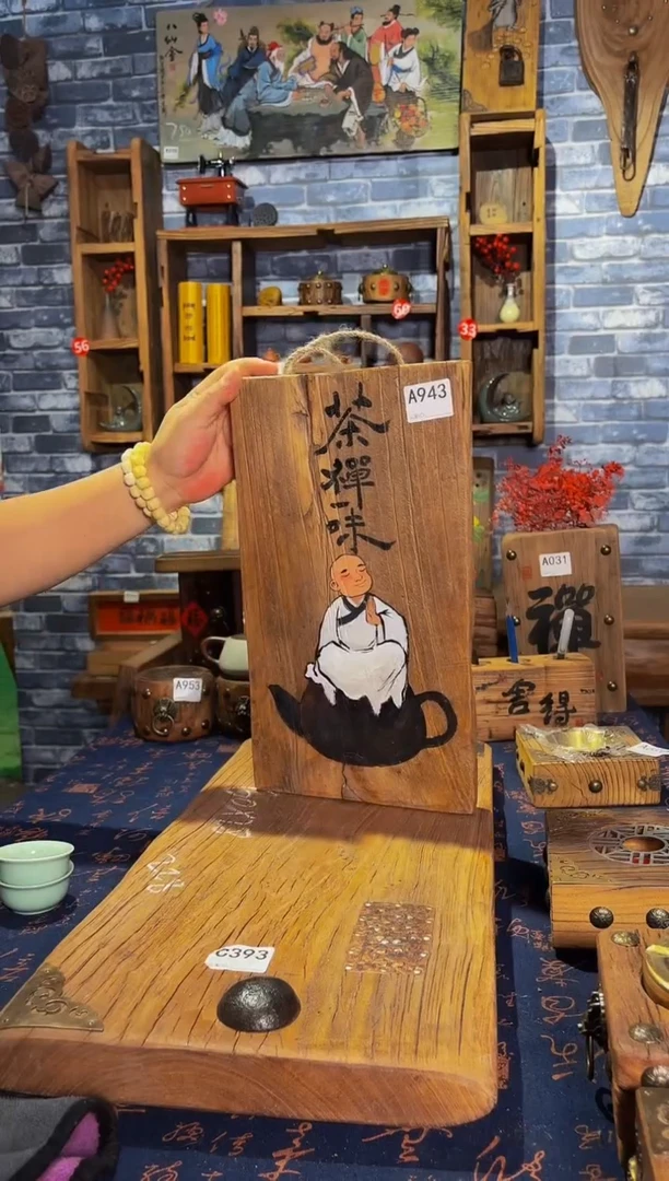 风化老门板丙烯画挂画