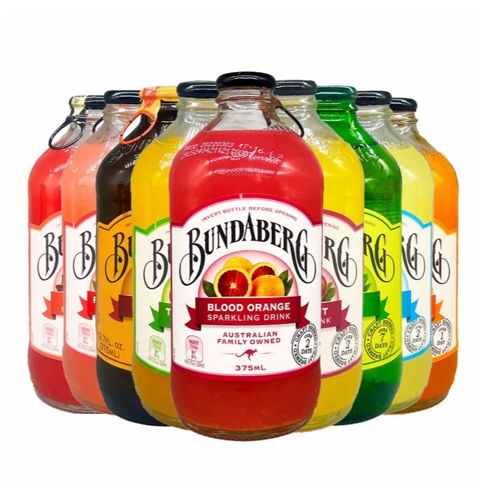 澳洲宾得宝bundaberg新鲜水果发酵果汁气泡水进口饮料8瓶混装
