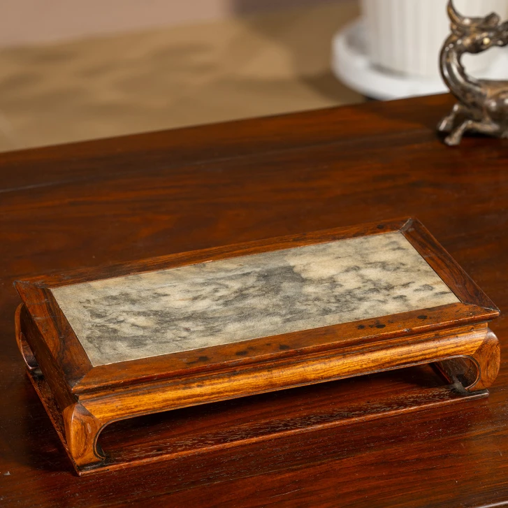 清代 黄花梨镶云石束腰马蹄腿带托泥器座古董收藏海南黄花梨底座