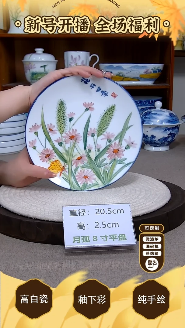 盘【陶源造】景德镇手绘釉下彩陶瓷餐具