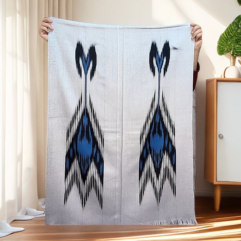 2025春季新款新疆和田艾德莱斯围巾60x180cm灰色时尚