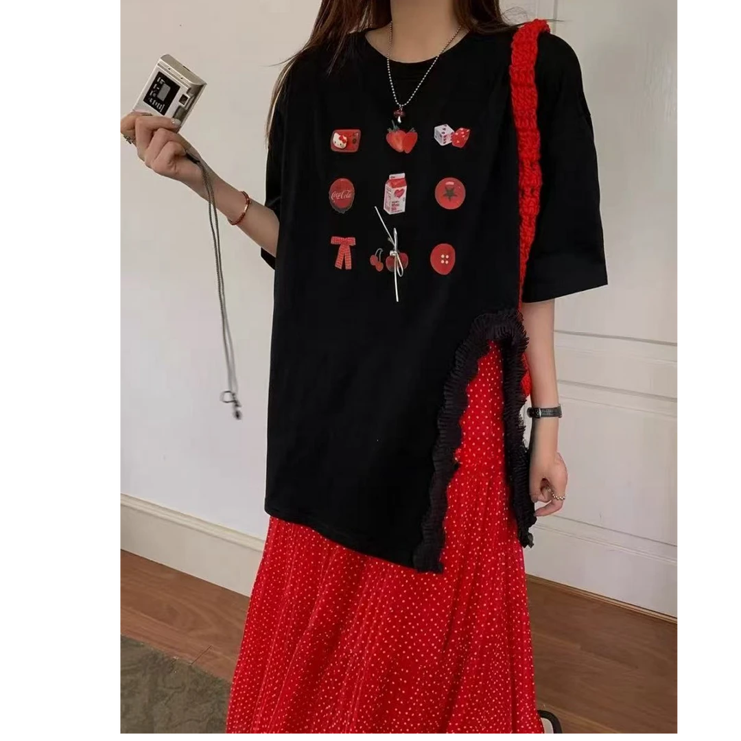 【冯七七】夏季新款草莓蝴蝶结T恤