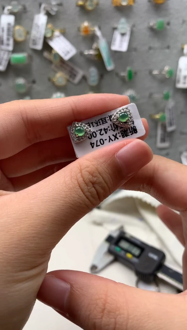 银S925镶嵌戒指翡翠耳饰13