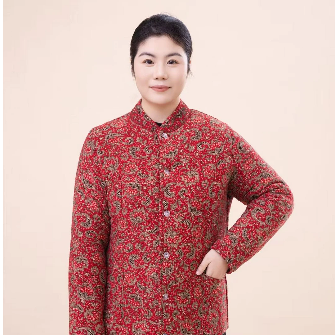 中老年冬季花棉袄外套加棉加绒加厚妈妈装内穿外穿印花棉袄宽松