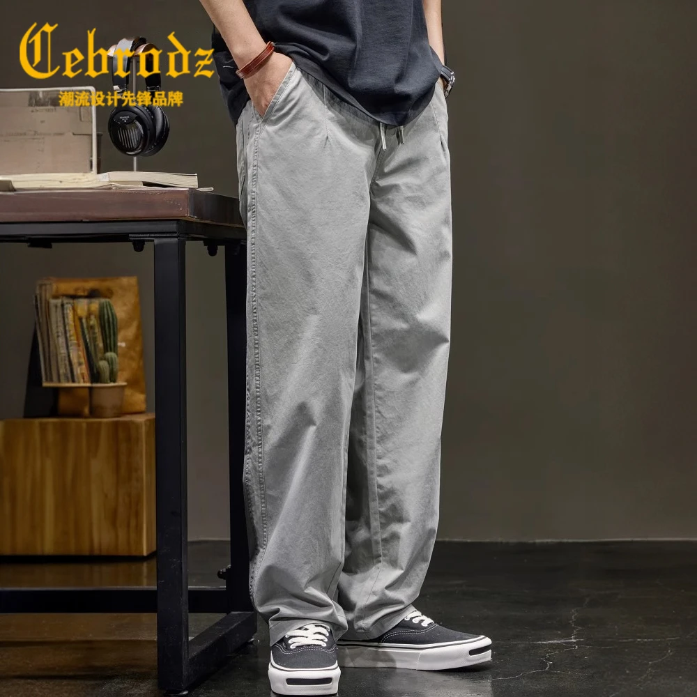 Cebrodz美式复古纯棉直筒休闲裤男士夏季新款宽松百措薄款工装裤