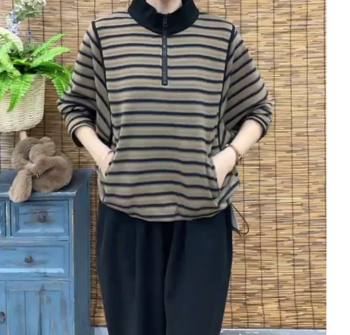 2025春季新款时尚女装爆款轻熟搭配条纹上衣裤子女C33