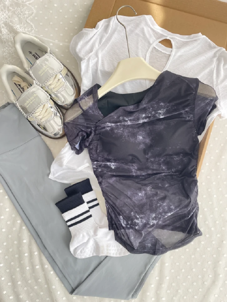 网纱印花高强度固定胸垫普拉提训练运动健背心1152