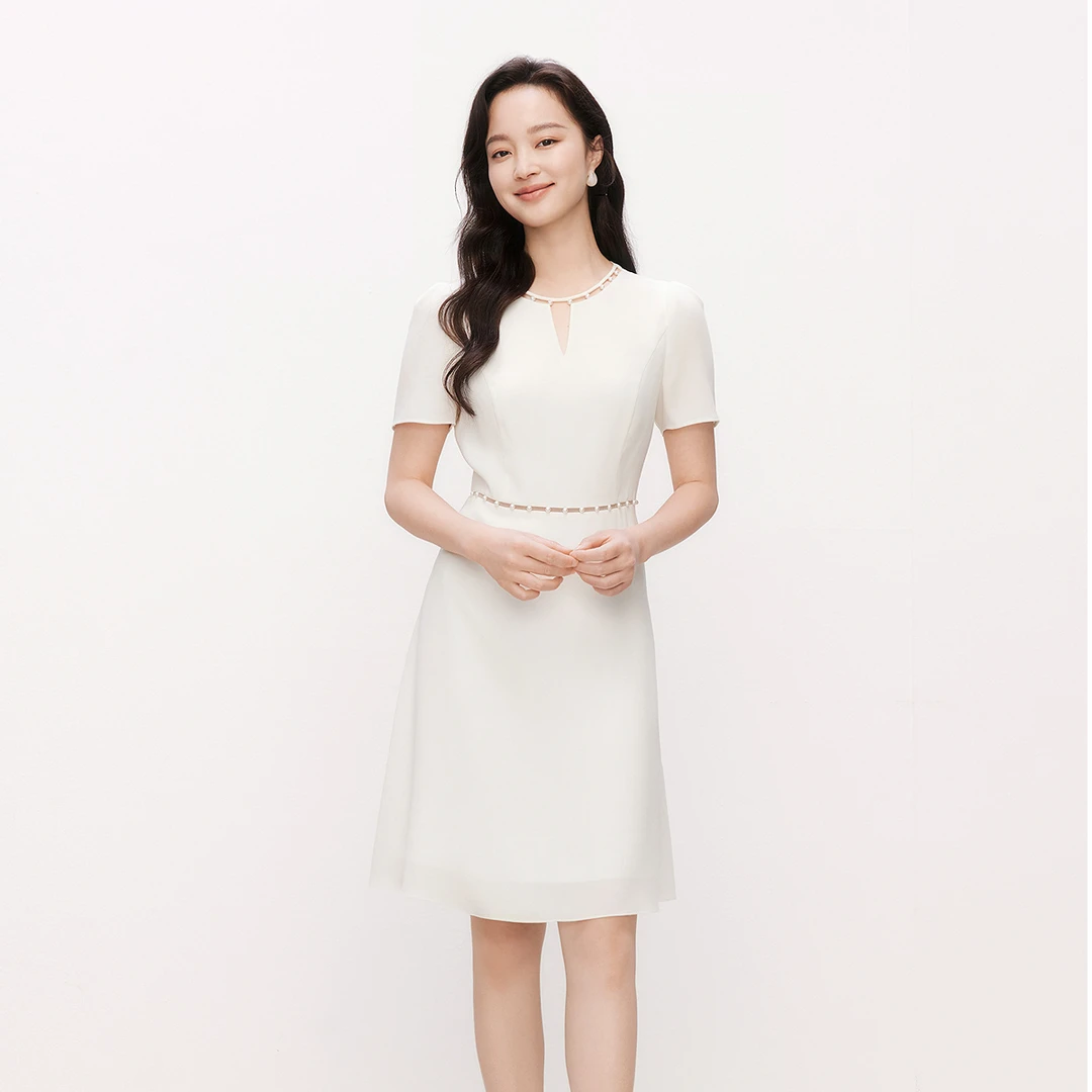 【KK专属】Koradior珂莱蒂尔2025夏季新款知性白色短袖连衣裙女