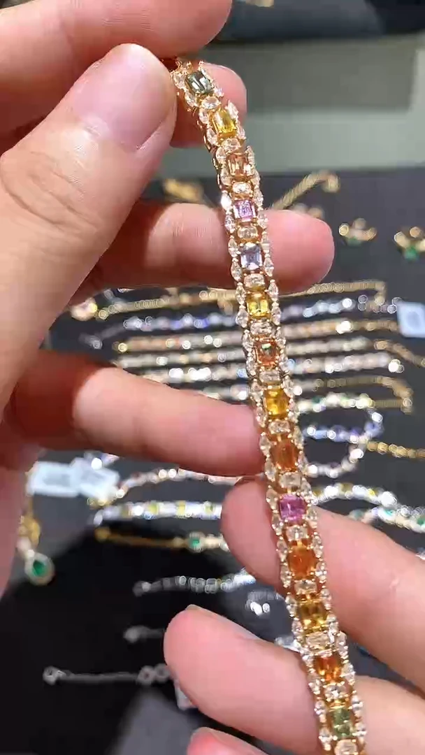 蓝宝石手链银S925镶嵌手链