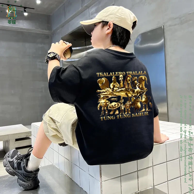 黄金版国外山海经儿童短袖T恤百搭潮流夏季纯棉男童中大童打底衫