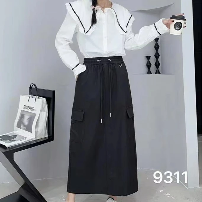 K741新款黑工装口袋半身裙9311