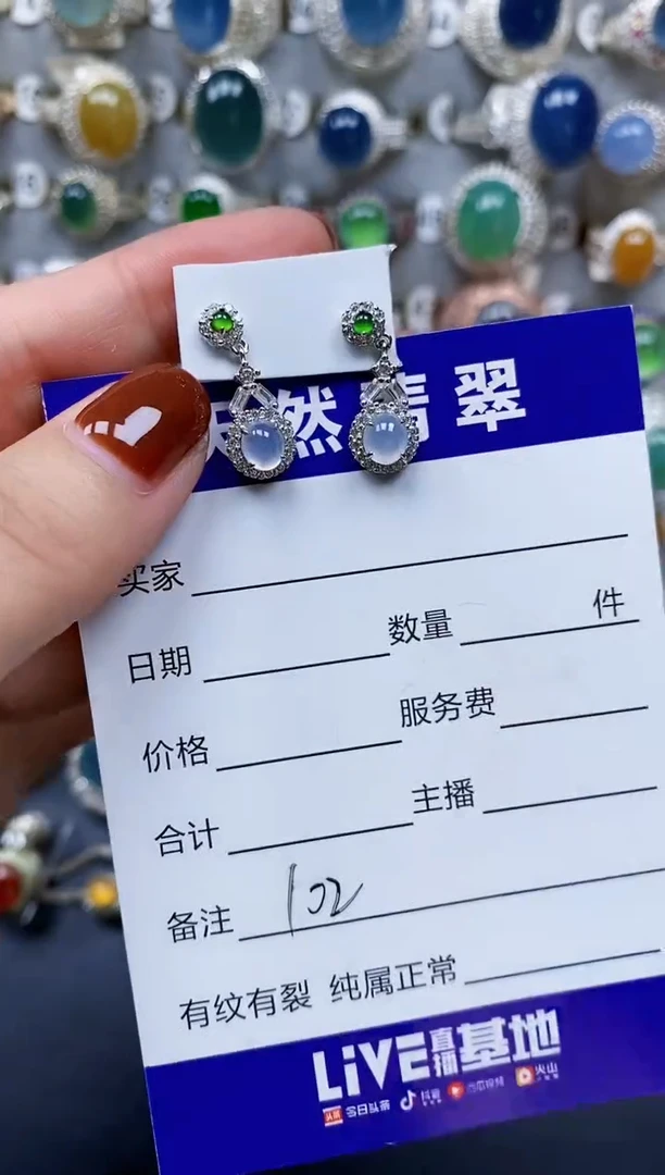 翡翠银S925镶嵌耳饰102
