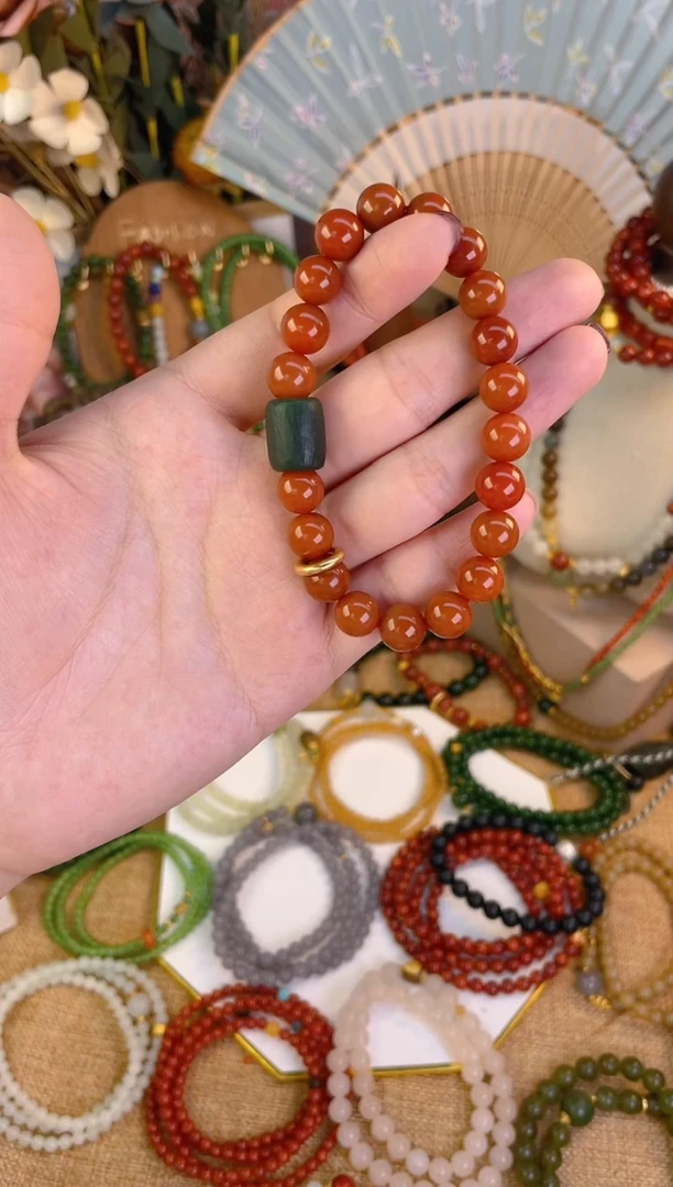 【闪购商品】南红玛瑙手串18K金镶嵌南红