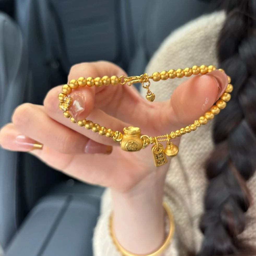 铜合金手链 夏季金色福袋手链女款满圈铃铛轻奢个性氛围感手串