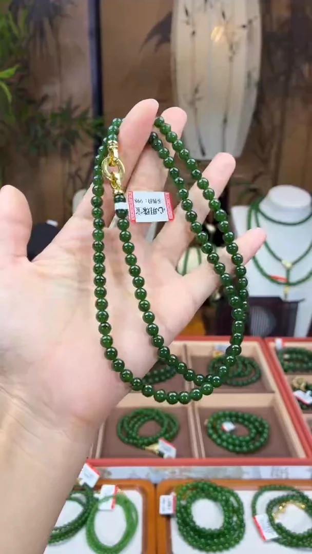 颈饰未镶嵌和田玉（碧玉）6菠菜微矿毛衣链